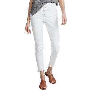 Madewell High Rise Skinny Jeans White Button Fly Raw Edge Hem Stretch Sz 24